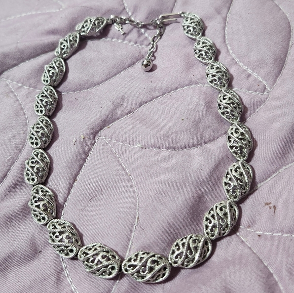 RARE Vintage Crown Trifari Silver Tone Filigree Choker Necklace - Picture 1 of 4
